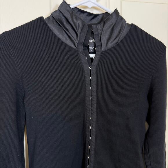 Bebe Corset Closure Y2K Black Satin Trim Fitted Top Ruffle Collar Silk Blend Med - Picture 2 of 11